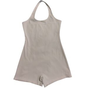 2/$10 SHEIN Chic White Ribbed Halter Romper bodysuit Medium